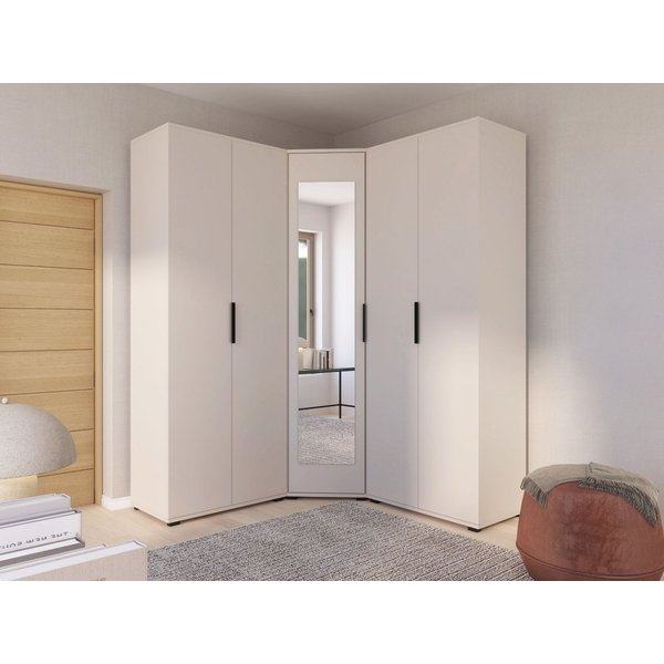 Compleo Eckkleiderschrank Kaschmir, Schrank mit Spiegel, Geräumiger Kleiderschrank Japandi Design, ERIS Garderobenschrank