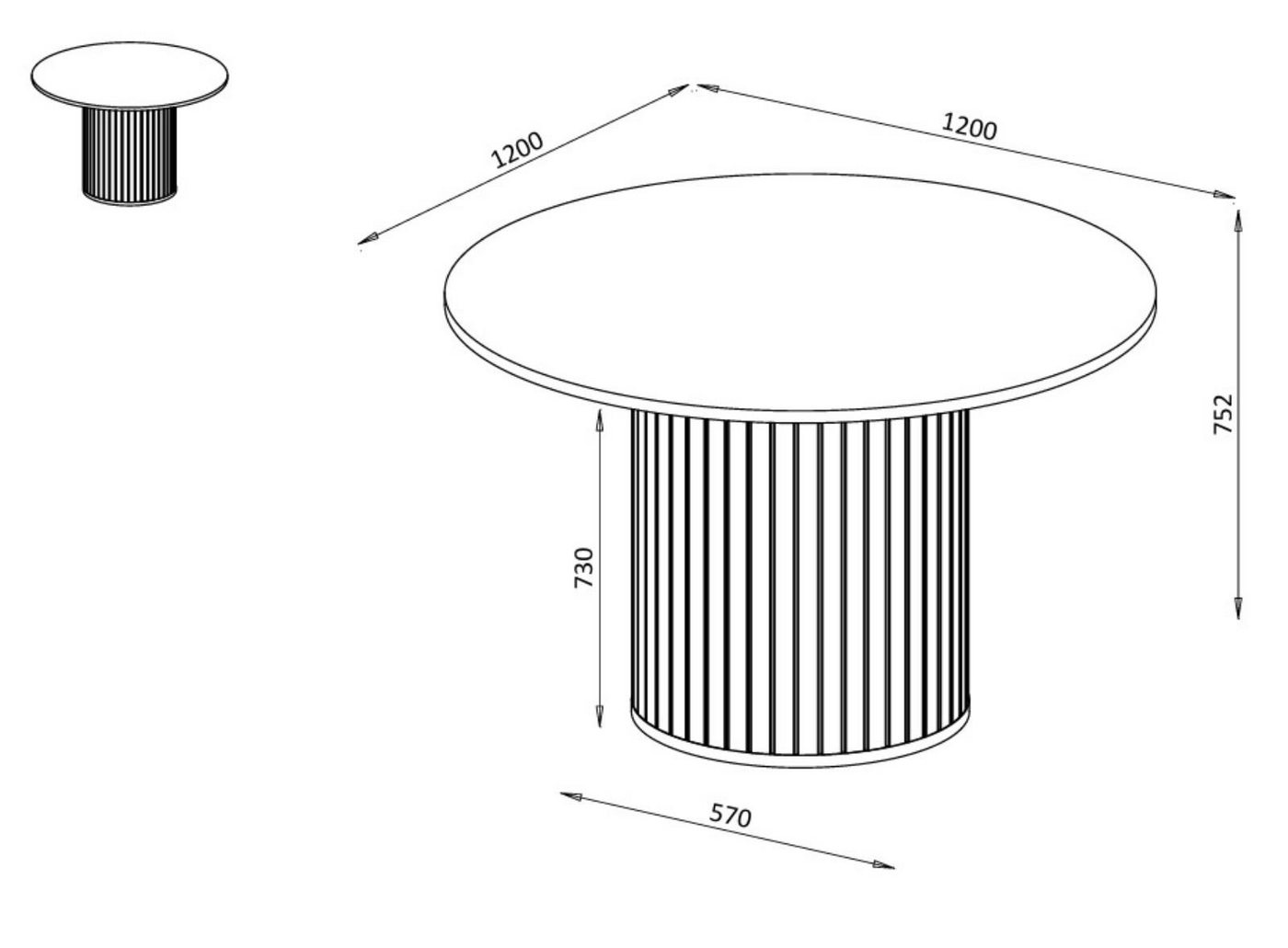 Compleo Esstisch Ø: 120 cm. MODERNO Säulengestell mit Rillenstruktur, Gestell in Lamellenoptik – Bild 3 von 4