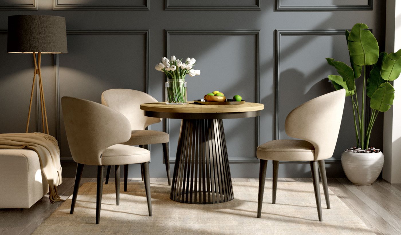 Compleo Esstisch rund Ausziehbar Ø: 120 cm oder Ø: 100 cm, Modern Esstisch mit Lamellen, DAST – Bild 3 von 4