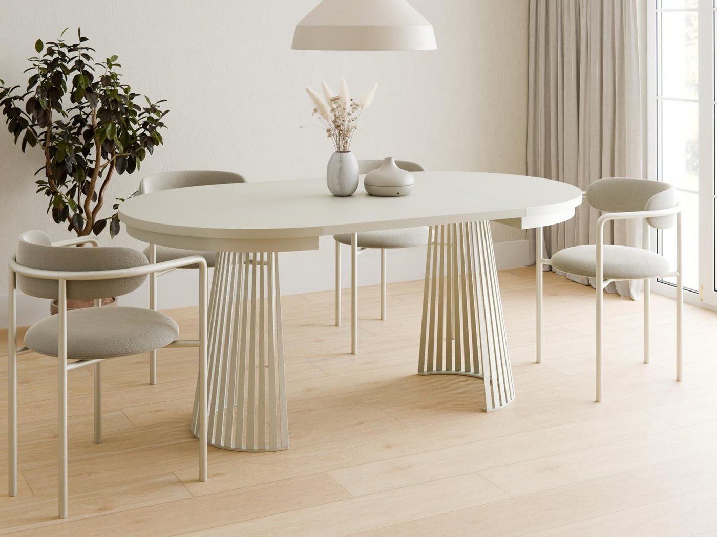 Compleo Esstisch rund Ausziehbar Ø: 120 cm oder Ø: 100 cm, Modern Esstisch mit Lamellen, DAST – Bild 4 von 4