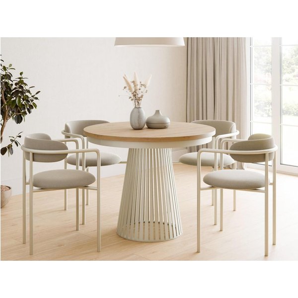 Compleo Esstisch Rund, Säulengestell mit Rillenstruktur DAST (TOPSELLER), Ausziehbar Ø: 100cm