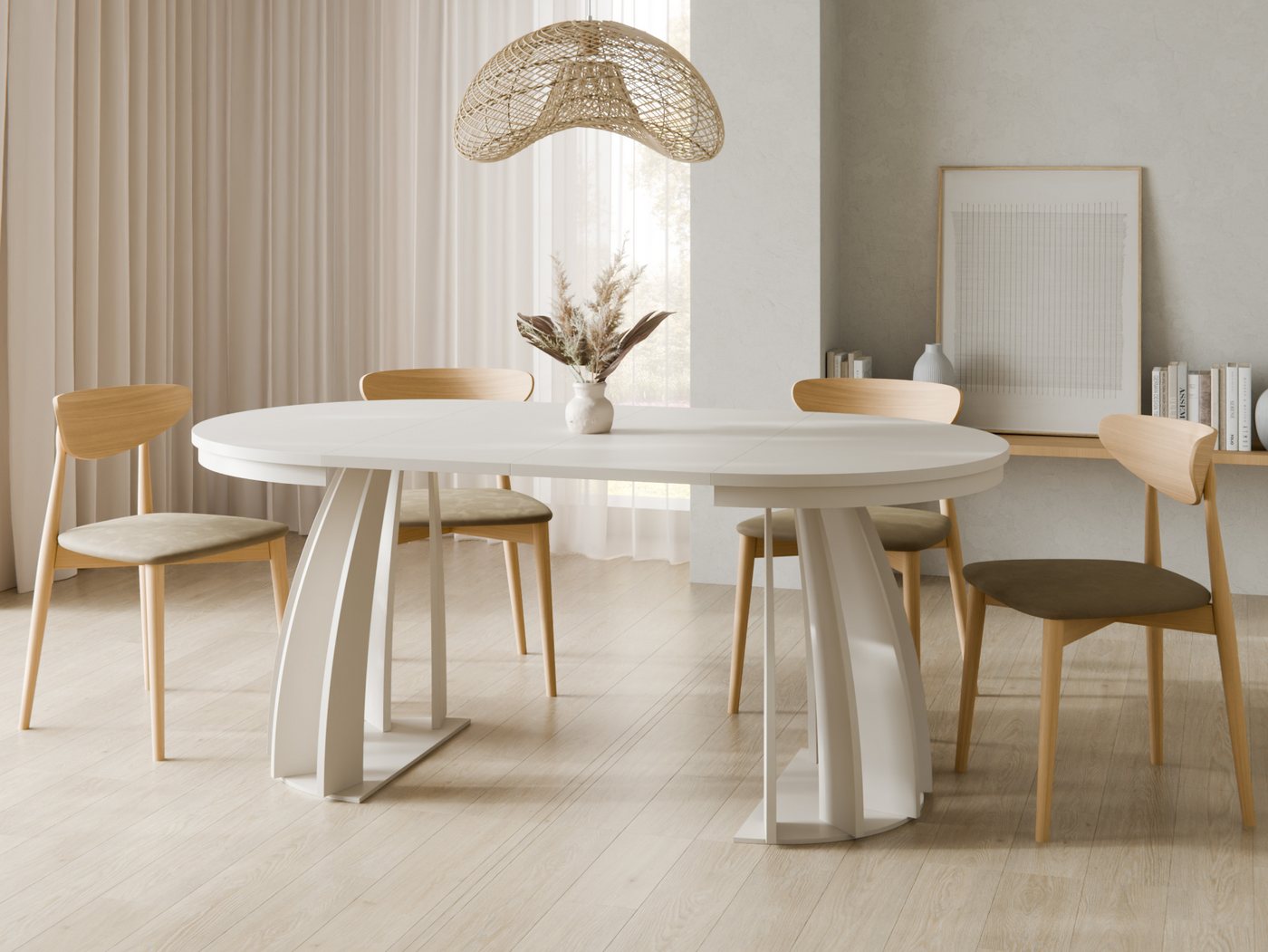 Compleo Esstisch Runder Tisch, ausziehbar 100-180 cm SABO, Kaschmir (MADE IN EU) – Bild 4 von 4