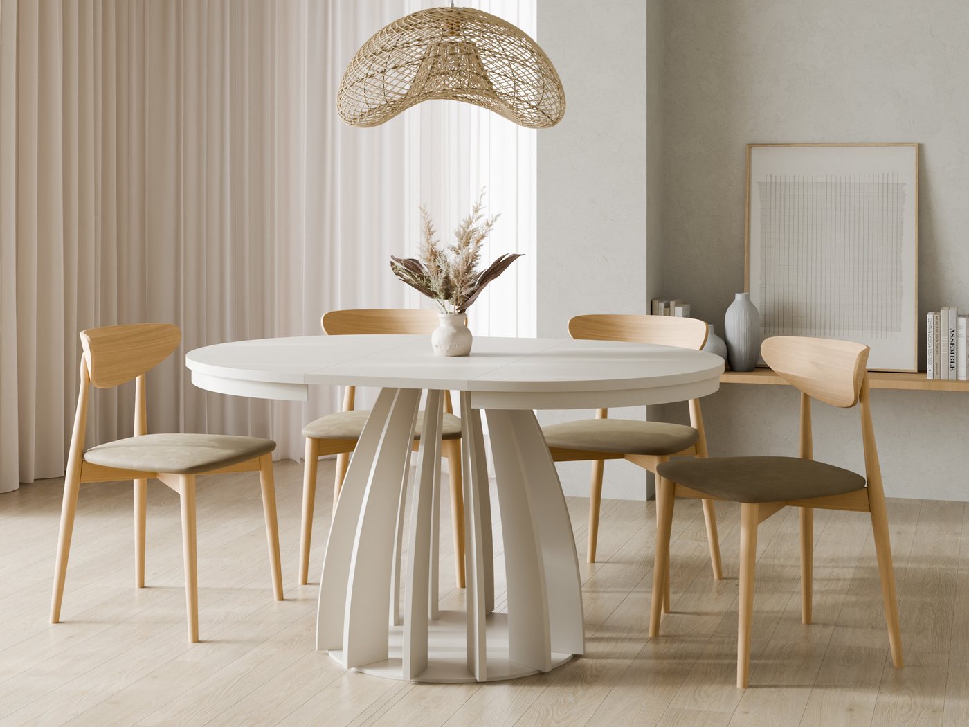 Compleo Esstisch Runder Tisch, ausziehbar 100-180 cm SABO, Kaschmir (MADE IN EU) – Bild 3 von 4