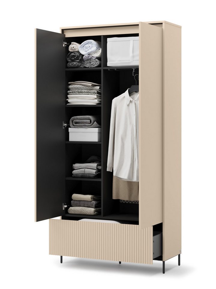 Compleo Garderoben-Set Kleiderschrank und Kommode, Elegant Design, mit geriffelter Front – Bild 3 von 5