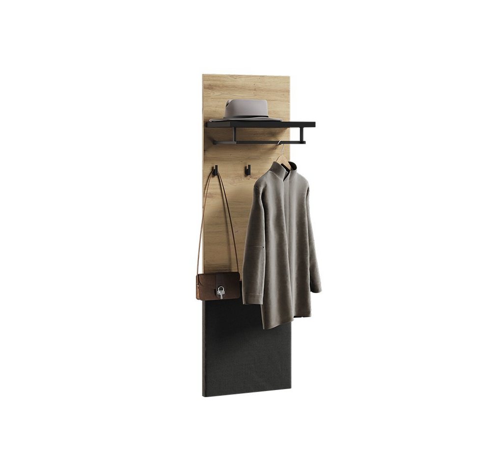 Compleo Garderoben-Set LIMA Garderoben-Set mit Schrank, Spiegel und LED-Beleuchtung, Eiche Artisan/Schwarz, Push-to-open, platzsparend – Bild 5 von 5