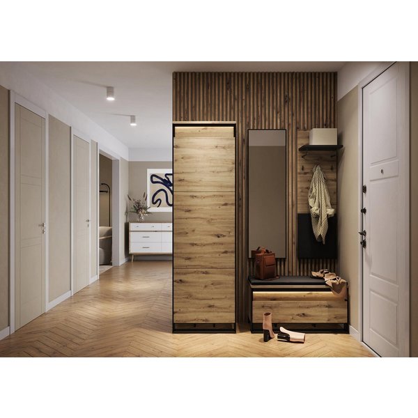 Compleo Garderoben-Set LIMA mit Spiegel, Schuhschrank, Kleiderbügel, LED-Beleuchtung, Loft, Stilvolles Möbelset für einen aufgeräumten Eingangsbereich