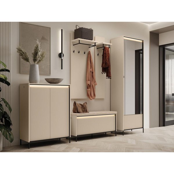 Compleo Garderoben-Set mit Lamellen, Kleiderschrank, Kleiderbügel, Schuhregal, Kommode, Rillenfront, zwei Kleiderhalter, platzsparend