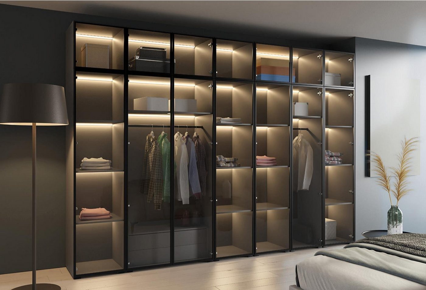 Compleo Kleiderschrank 100 cm breit, Garderobenschrank mit Glasfront und LED-Beleuchtung – Bild 2 von 2