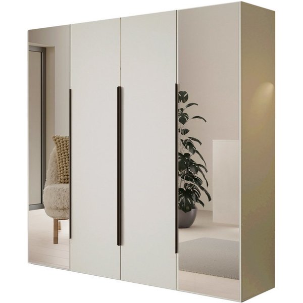 Compleo Kleiderschrank mit 4 Türen, Drehtürenschrank, Garderobenschrank mit Spiegel