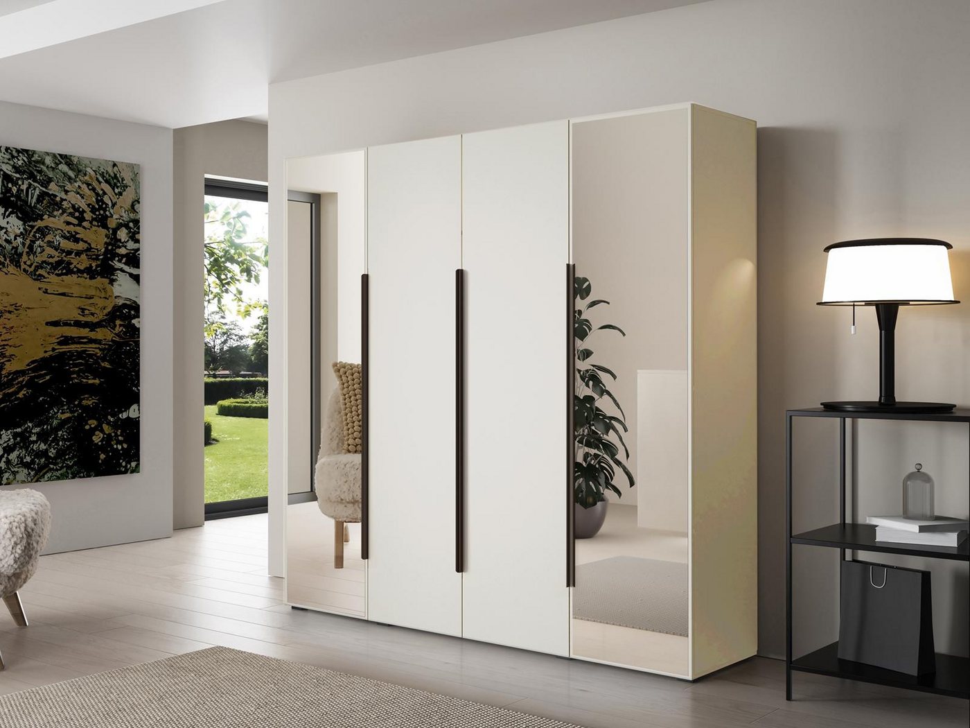 Compleo Kleiderschrank mit 4 Türen, Drehtürenschrank, Garderobenschrank mit Spiegel – Bild 2 von 3