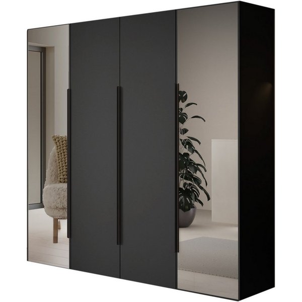 Compleo Kleiderschrank mit 4 Türen, Drehtürenschrank, Garderobenschrank mit Spiegel