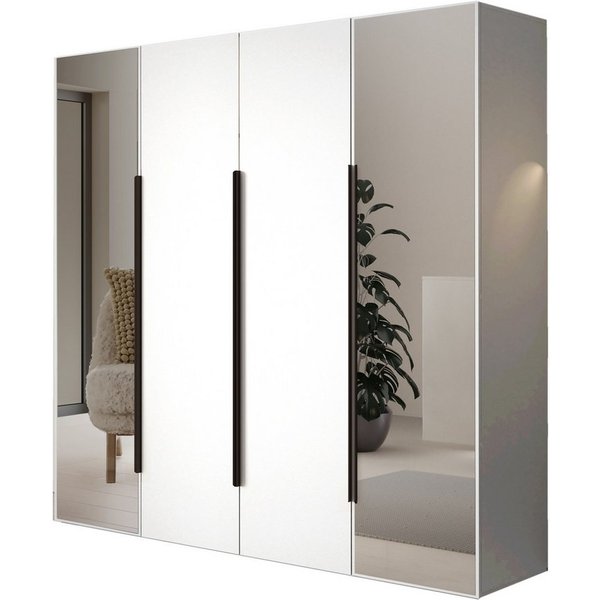 Compleo Kleiderschrank mit 4 Türen, Drehtürenschrank, Garderobenschrank mit Spiegel