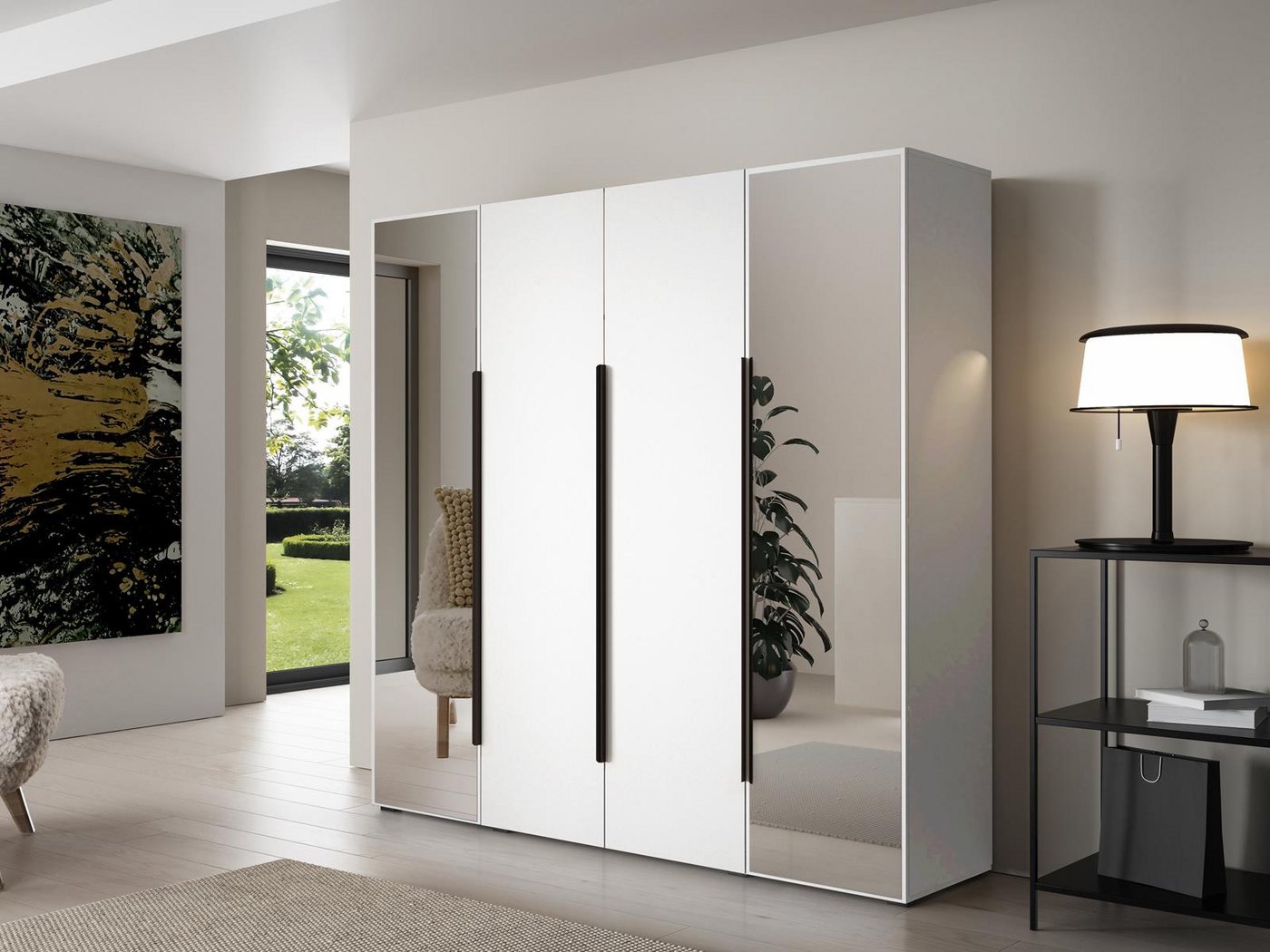 Compleo Kleiderschrank mit 4 Türen, Drehtürenschrank, Garderobenschrank mit Spiegel – Bild 2 von 3
