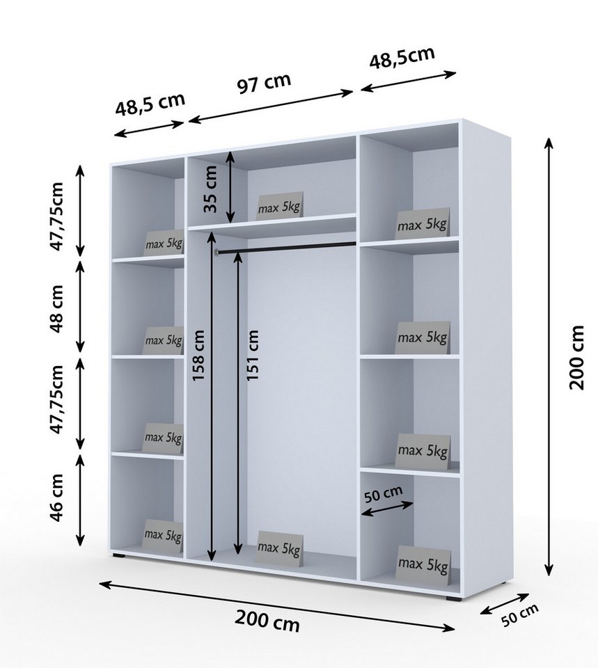 Compleo Kleiderschrank mit 4 Türen, Drehtürenschrank, Garderobenschrank mit Spiegel – Bild 3 von 3