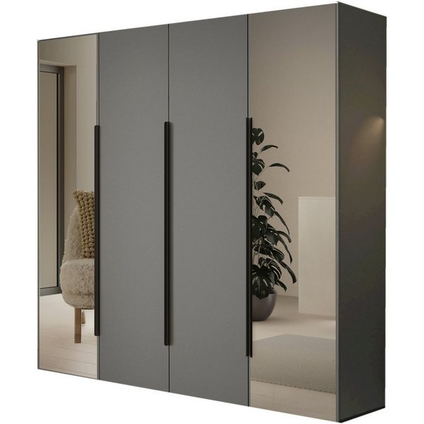 Compleo Kleiderschrank mit 4 Türen, Drehtürenschrank, Garderobenschrank mit Spiegel