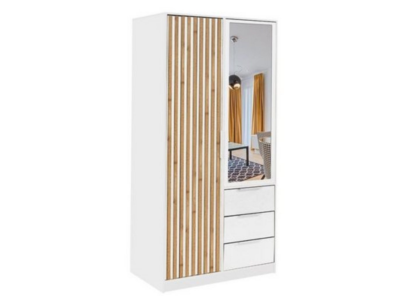 Compleo Kleiderschrank mit Lamellen, Breite 100 cm, Garderobe mit 3 Schubladen OLS – Bild 3 von 5