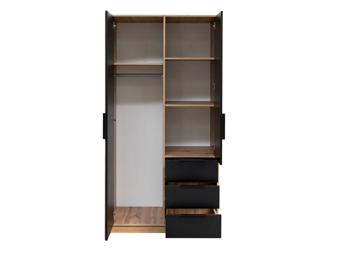 Compleo Kleiderschrank mit Lamellen, Breite 100 cm, Garderobe mit 3 Schubladen OLS – Bild 4 von 5