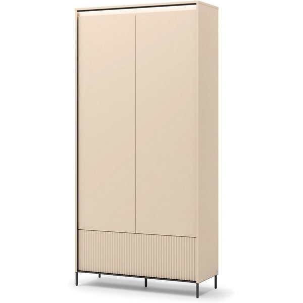 Compleo Kleiderschrank mit Schublade,2 Türen, Modern Schrank mit Lamellen BEIGE