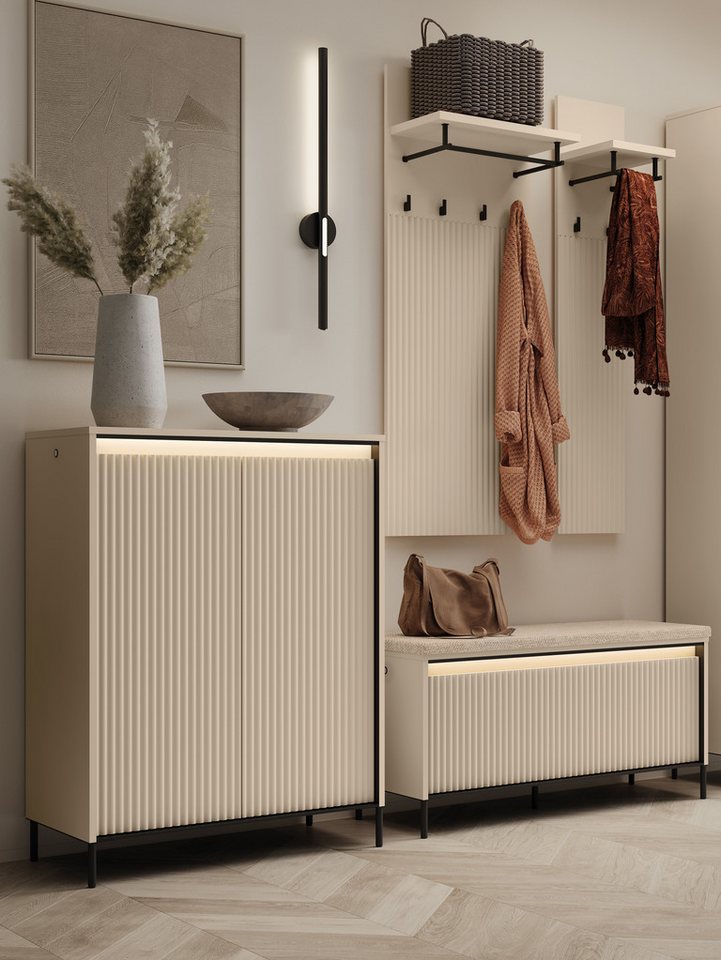 Compleo Kleiderständer Beige FLORE, Kleiderbügel mit Regal, geriffelte Front – Bild 2 von 3