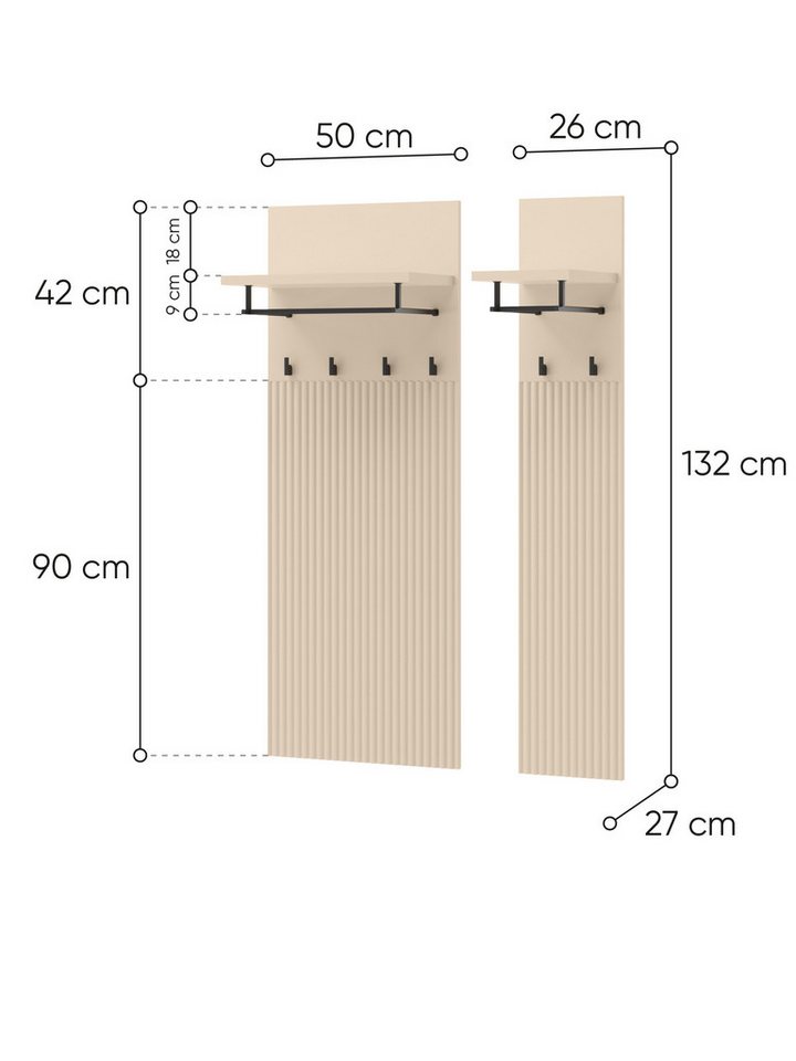 Compleo Kleiderständer Beige FLORE, Kleiderbügel mit Regal, geriffelte Front – Bild 3 von 3