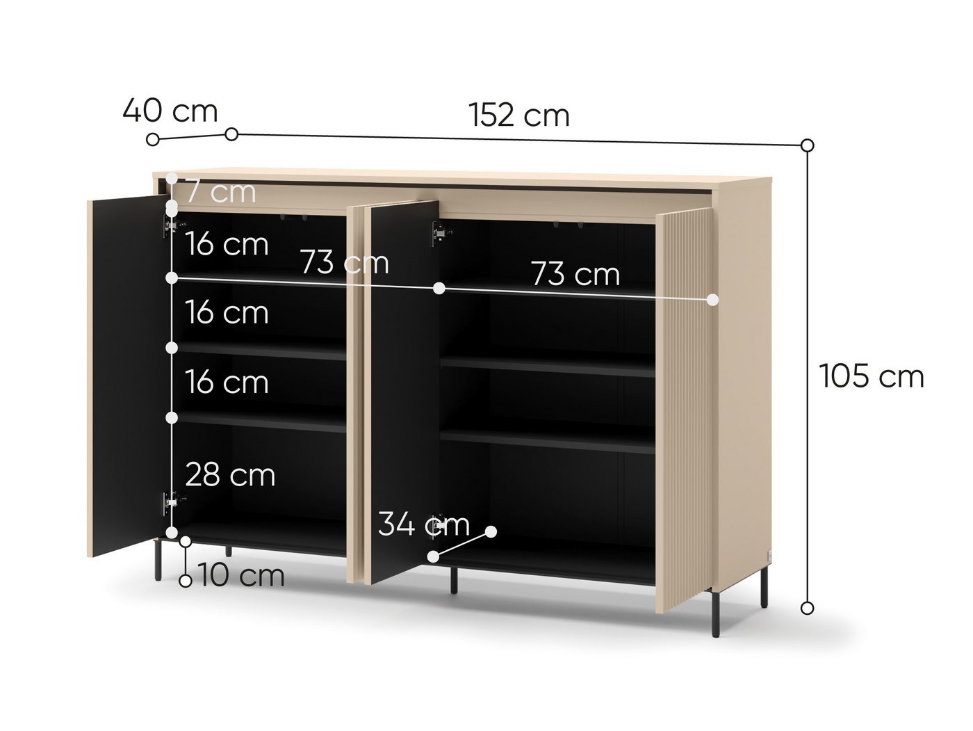 Compleo Kommode beige mit Lamellen FLORE, Elegant Schlafzimmer, Flur, geräumig – Bild 4 von 4