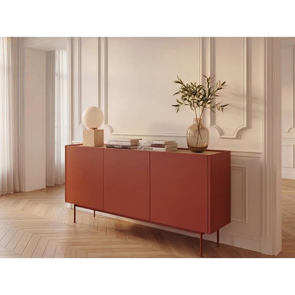 Compleo Kommode dreitürig, Tischplatte- Eiche Linea, Füße aus Metall (ZOTI), skandinavisches Design