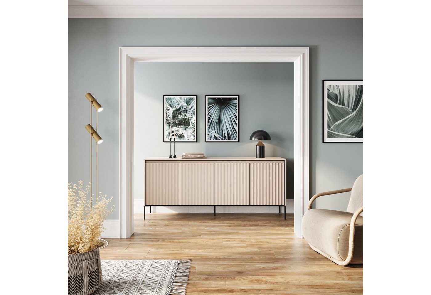 Compleo Kommode FLORE (193x40x83 cm) mit 4 Türen, Metallfüße – Bild 2 von 5