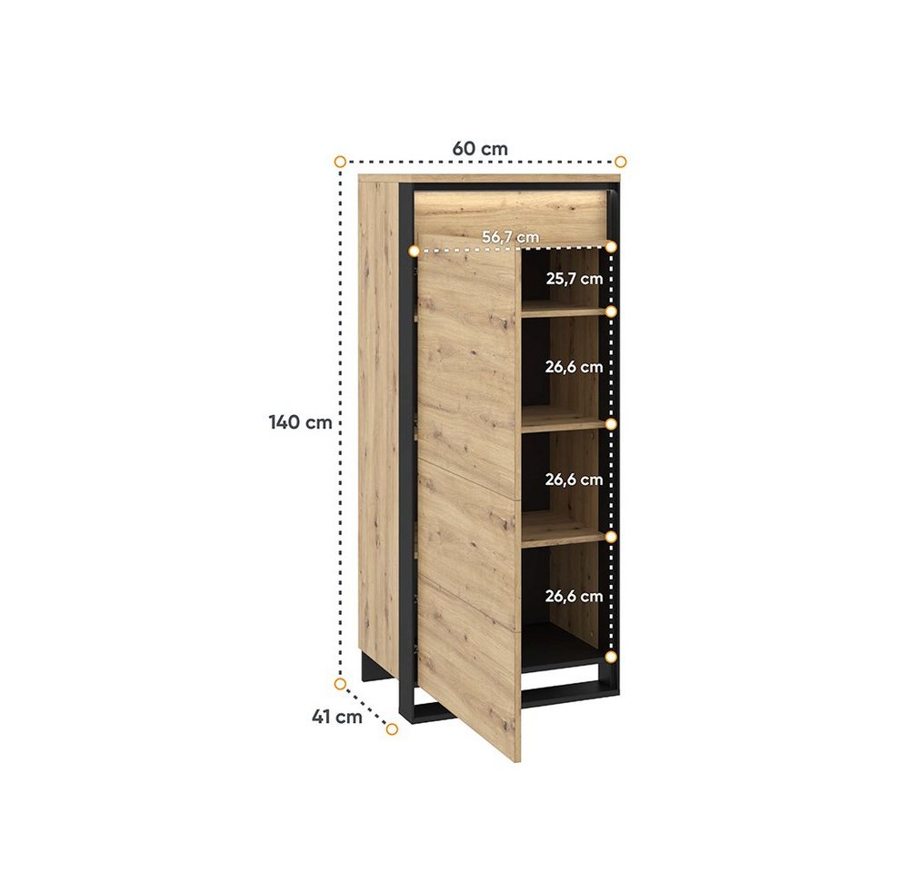 Compleo Kommode LIMA Schrank mit 3 Einlegeböden, mit 1 Tür, Loft stil – Bild 4 von 4