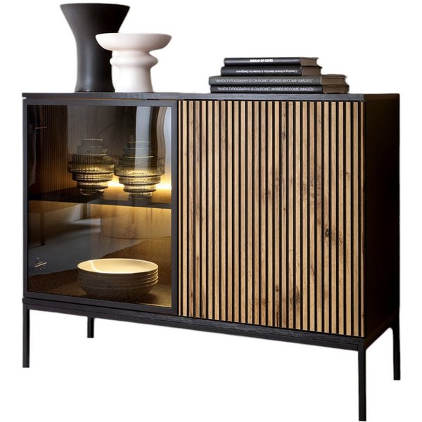 Compleo Kommode LINO (mit Fronten gefräst und gehärtetem Glas) Loft/Modern stil