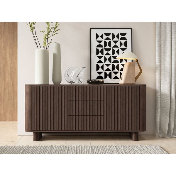Compleo Kommode mit 3 Schubladen AKARI, Japandi Design, Nussbaum,Kaschmir, Schwarz