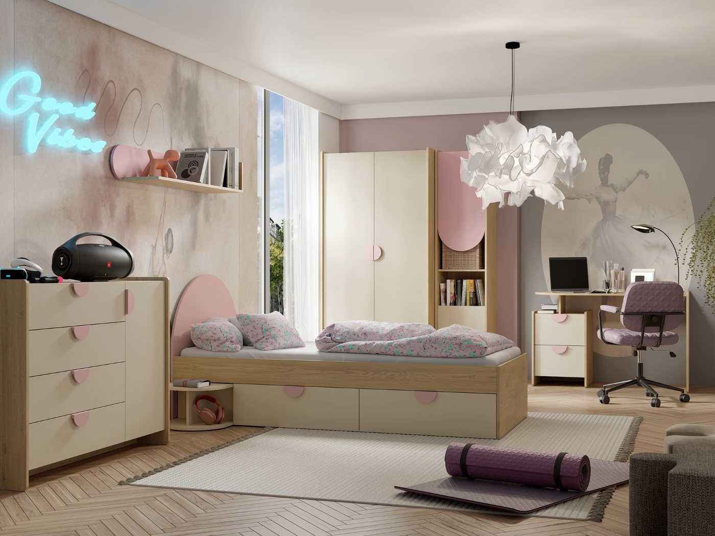 Compleo Kommode mit 4 Schubladen und 1 Tür, Elegant Kinderkommode FORMS, Designer Kinderzimmer – Bild 2 von 4