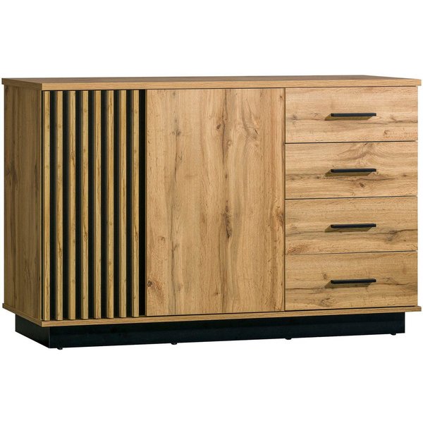 Compleo Kommode mit 4 Schubladen und 2 Türen PUCCI, Sideboard eiche wotan/schwarz, Fronten gefräst