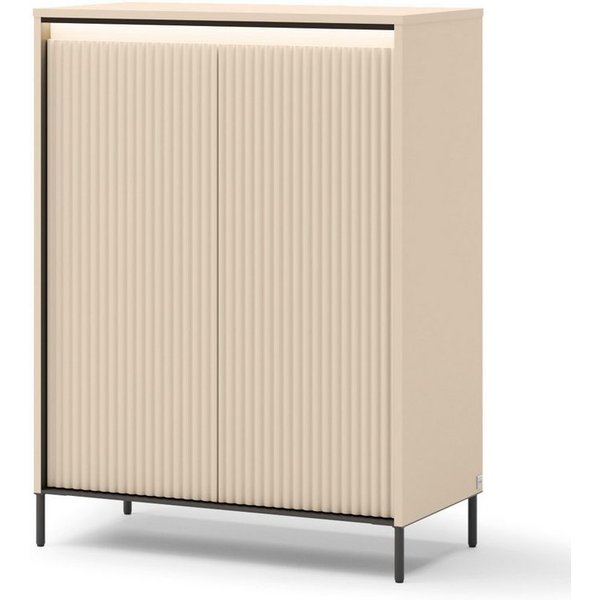 Compleo Kommode mit LED, gerillten Fronten, Modern Elegant Kommode FLORE