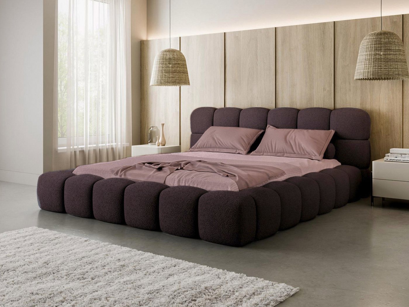 Compleo Polsterbett BIZU BUBBLE bouclé, Designerbett 140/160/180/200x200, MADE IN EU, Weiche Formen, hochwertige Materialien für Komfort wie auf Wolke – Bild 2 von 5