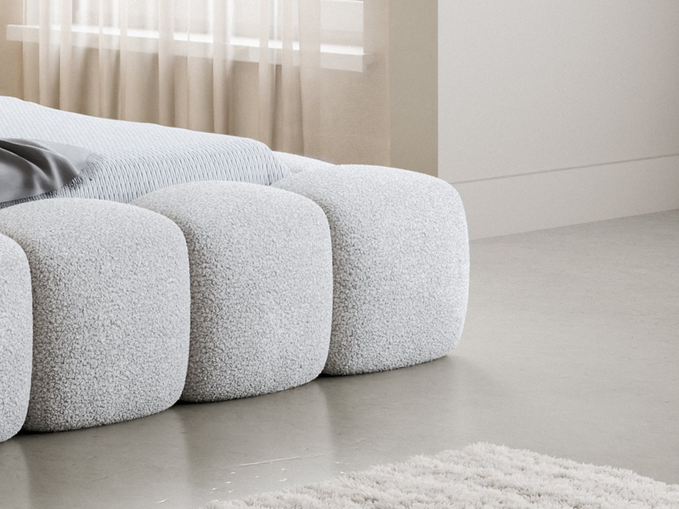 Compleo Polsterbett BIZU BUBBLE bouclé, Designerbett 140/160/180/200x200, MADE IN EU, Weiche Formen, hochwertige Materialien für Komfort wie auf Wolke – Bild 5 von 5