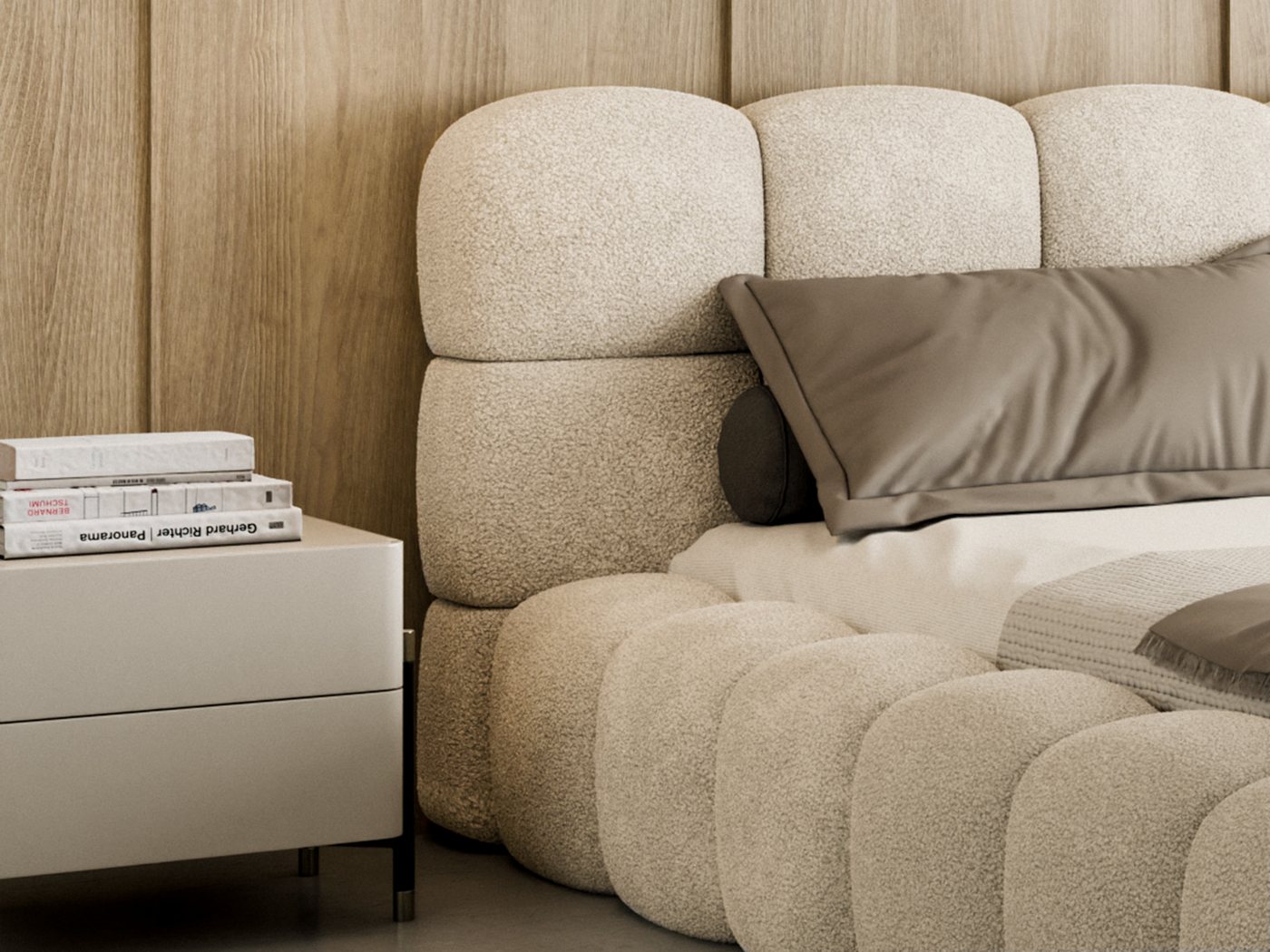 Compleo Polsterbett BIZU BUBBLE bouclé, Designerbett 140/160/180/200x200, MADE IN EU, Weiche Formen, hochwertige Materialien für Komfort wie auf Wolke – Bild 4 von 5