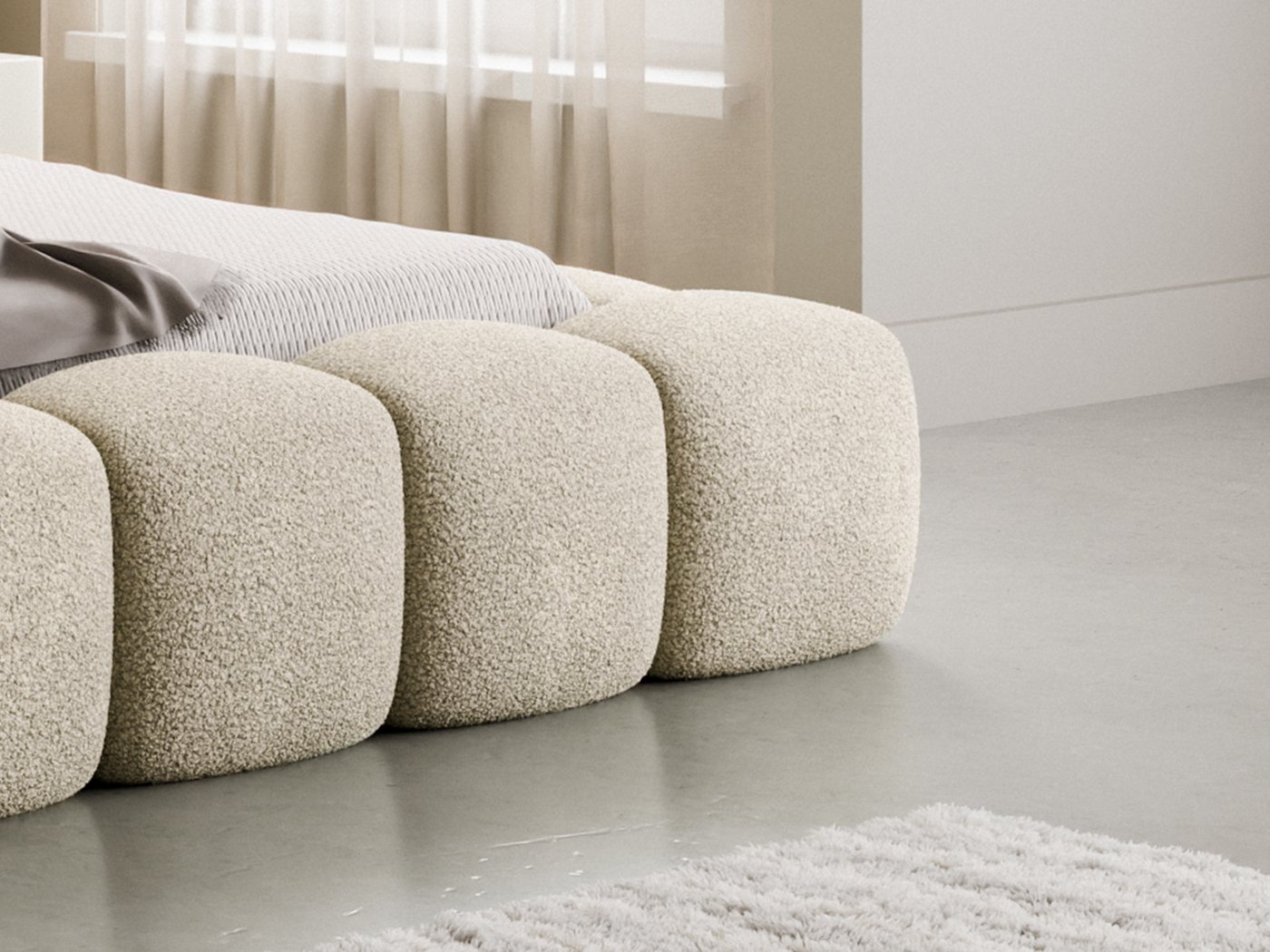 Compleo Polsterbett BIZU BUBBLE bouclé, Designerbett 140/160/180/200x200, MADE IN EU, Weiche Formen, hochwertige Materialien für Komfort wie auf Wolke – Bild 5 von 5