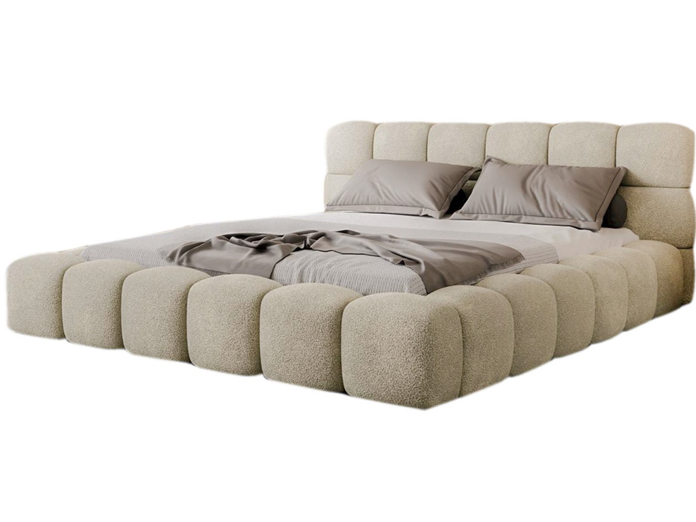 Compleo Polsterbett BIZU BUBBLE bouclé, Designerbett 140/160/180/200x200, MADE IN EU, Weiche Formen, hochwertige Materialien für Komfort wie auf Wolke – Bild 2 von 5