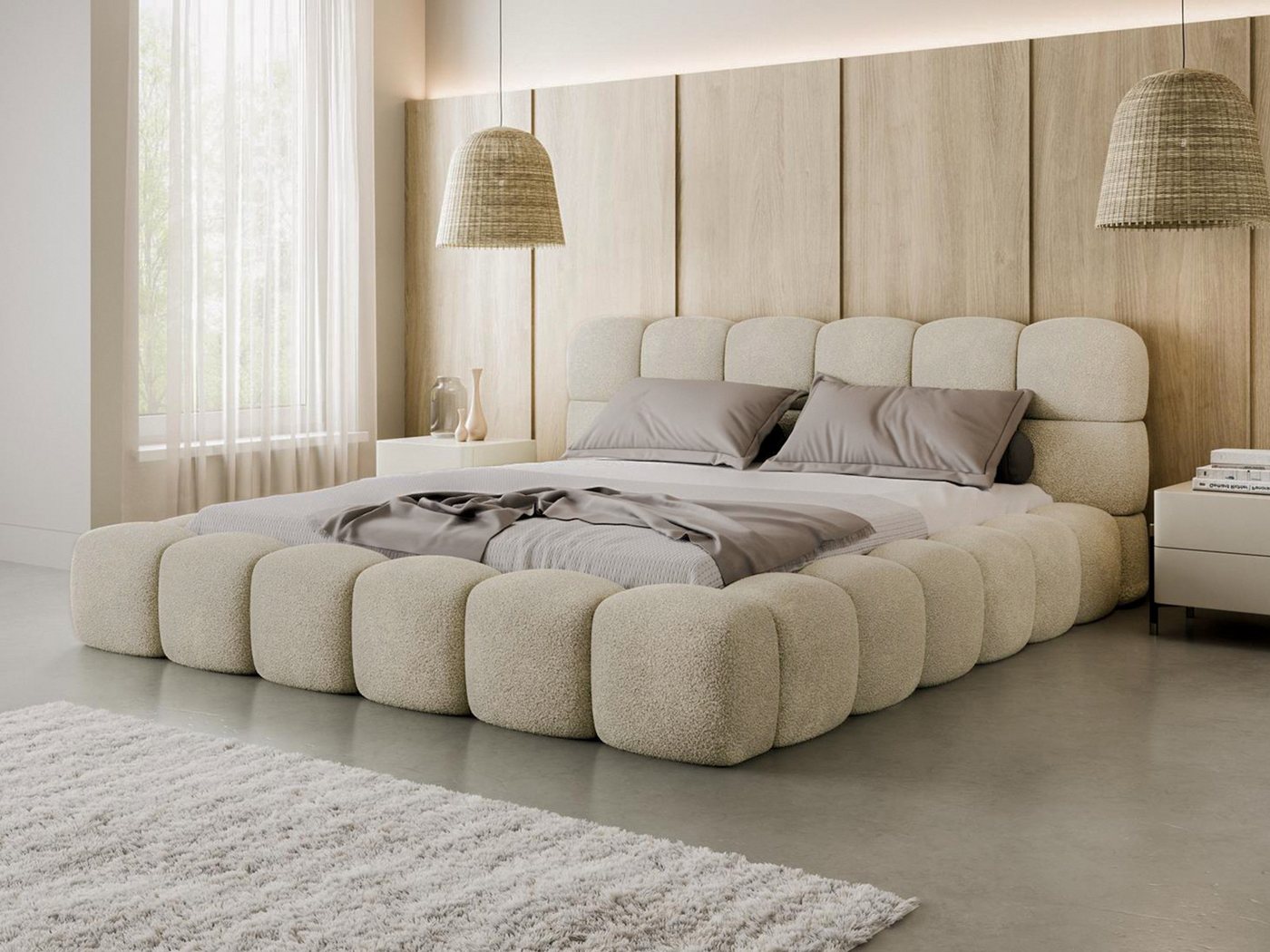 Compleo Polsterbett BIZU BUBBLE bouclé, Designerbett 140/160/180/200x200, MADE IN EU, Weiche Formen, hochwertige Materialien für Komfort wie auf Wolke – Bild 3 von 5