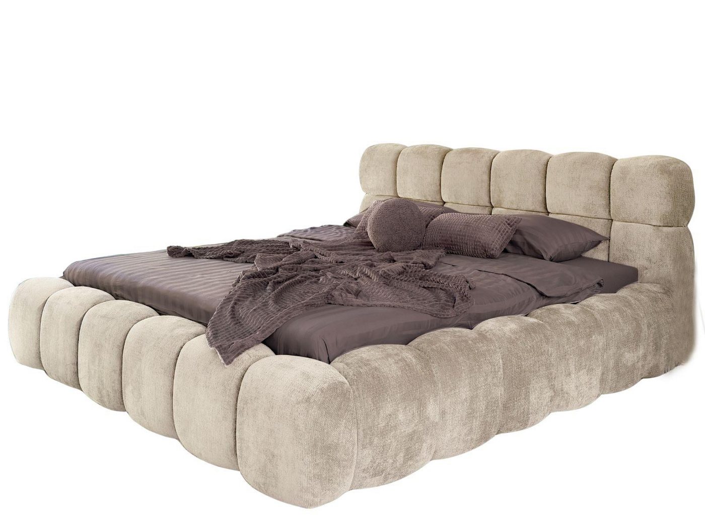 Compleo Polsterbett ELVA im Wolken-Look mit Bettkasten und hohem, weichem Kopfteil (Chenille-Stoff), 160 × 200 cm, Metallrost und Schaumstoff, Schlafkomfort – Bild 2 von 5