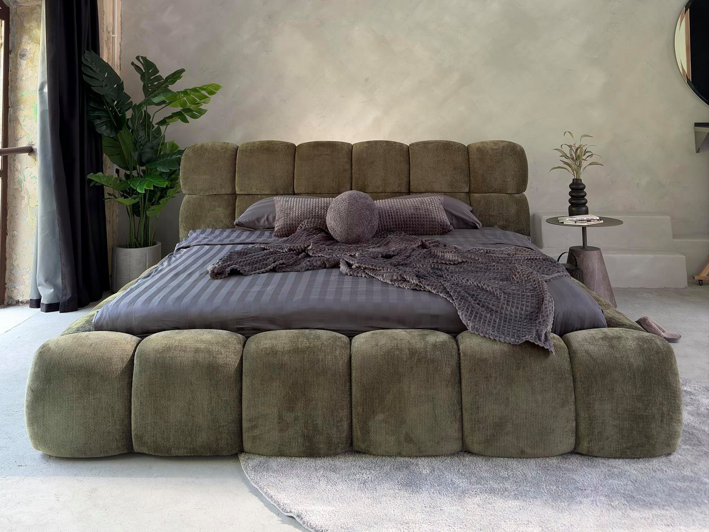 Compleo Polsterbett ELVA im Wolken-Look mit Bettkasten und hohem, weichem Kopfteil (Chenille-Stoff), 160 × 200 cm, Metallrost und Schaumstoff, Schlafkomfort – Bild 3 von 5