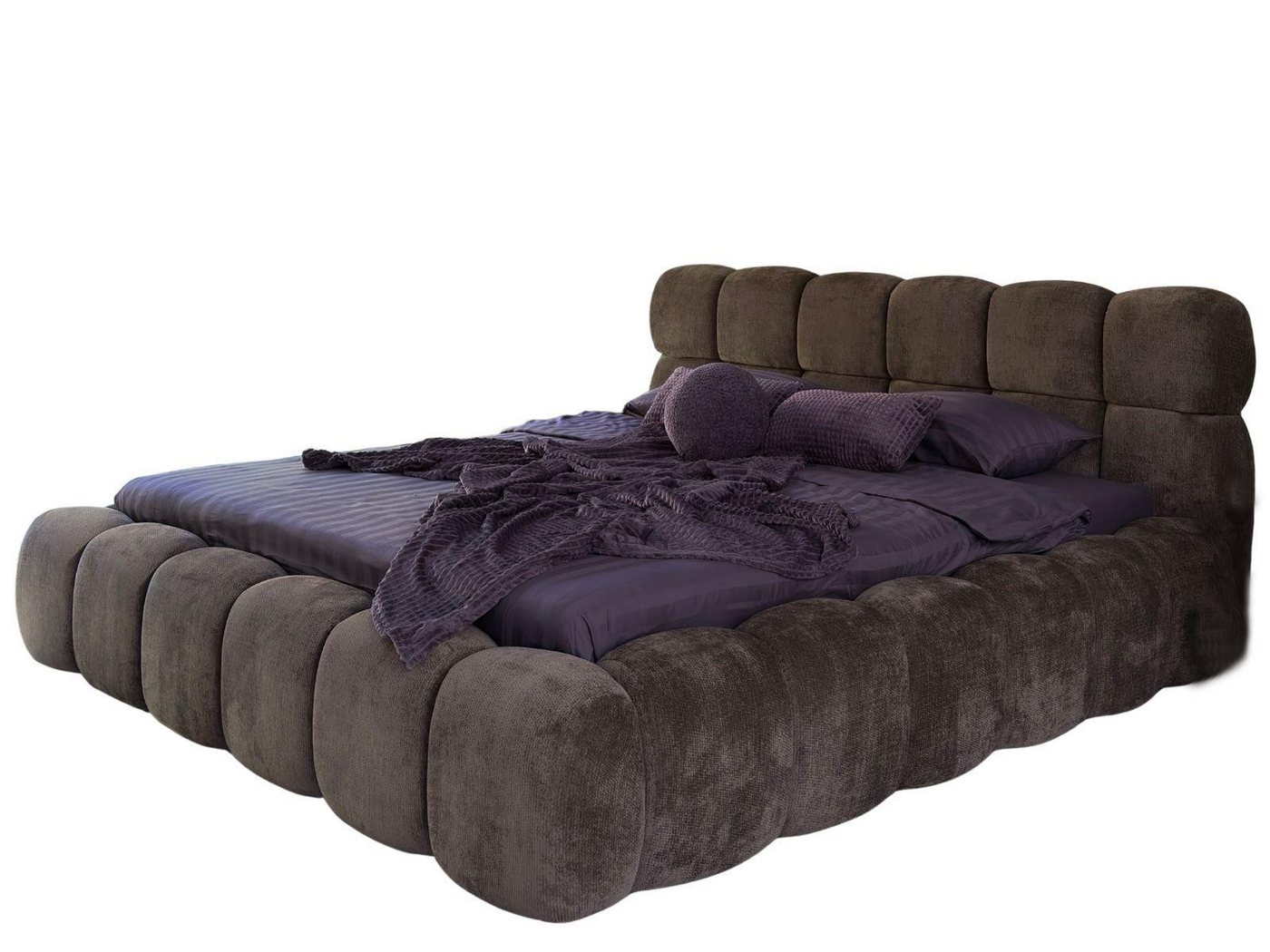 Compleo Polsterbett ELVA im Wolken-Look mit Bettkasten und hohem, weichem Kopfteil (Chenille-Stoff), 140 × 200 cm, Metallrost und Schaumstoff, Schlafkomfort – Bild 2 von 5