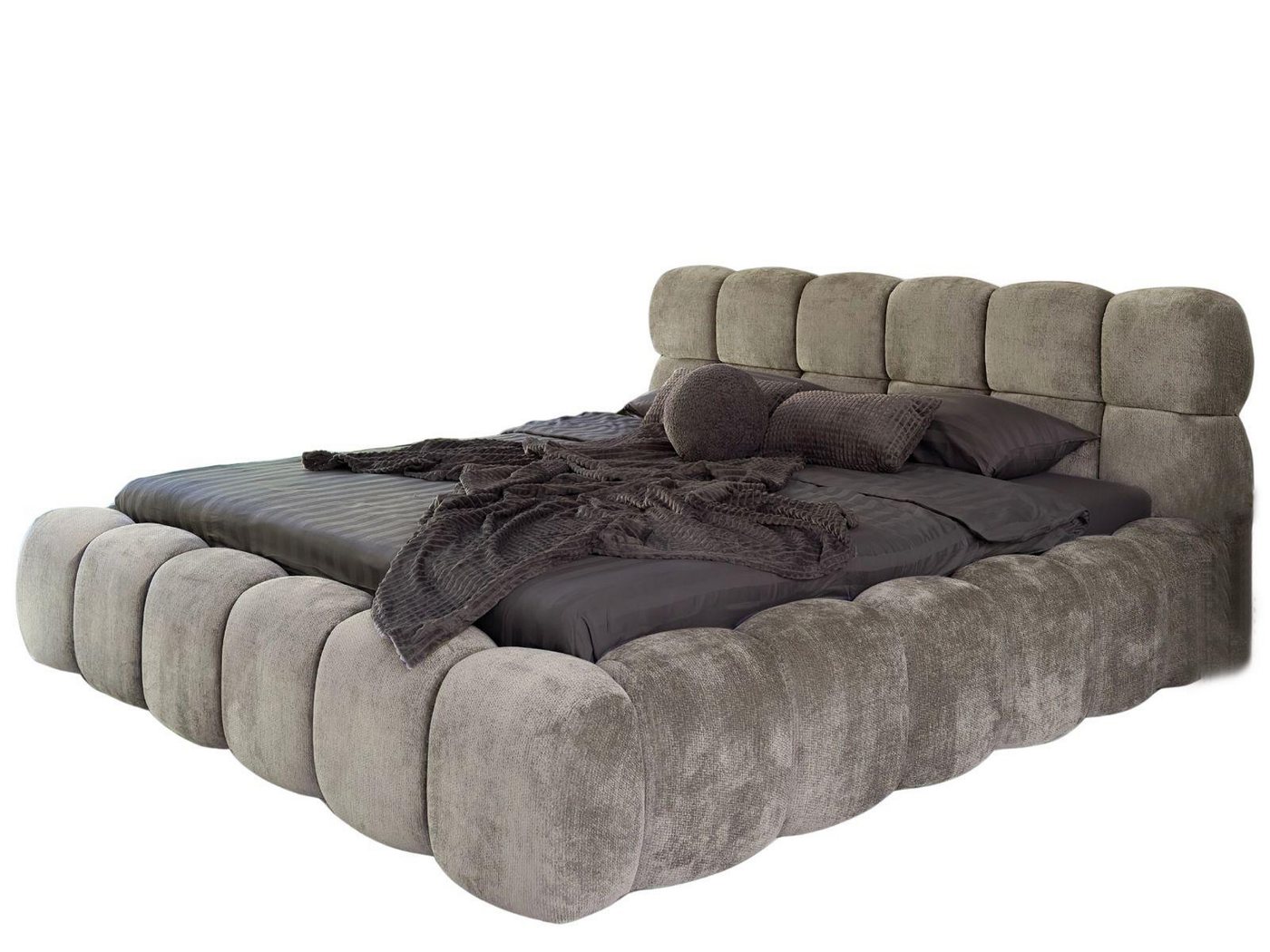 Compleo Polsterbett ELVA im Wolken-Look mit Bettkasten und hohem, weichem Kopfteil (Chenille-Stoff), 140 × 200 cm, Holzrost und Schaumstoff, Schlafkomfort – Bild 2 von 5