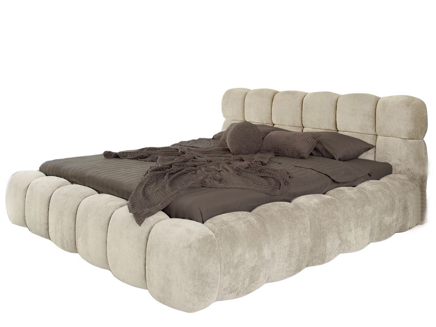 Compleo Polsterbett ELVA im Wolken-Look mit Bettkasten und hohem, weichem Kopfteil (Chenille-Stoff), 160 × 200 cm, Metallrost und Schaumstoff, Schlafkomfort – Bild 2 von 5