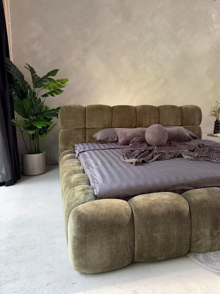 Compleo Polsterbett ELVA im Wolken-Look mit Bettkasten und hohem, weichem Kopfteil (Chenille-Stoff), 160 × 200 cm, Metallrost und Schaumstoff, Schlafkomfort – Bild 5 von 5