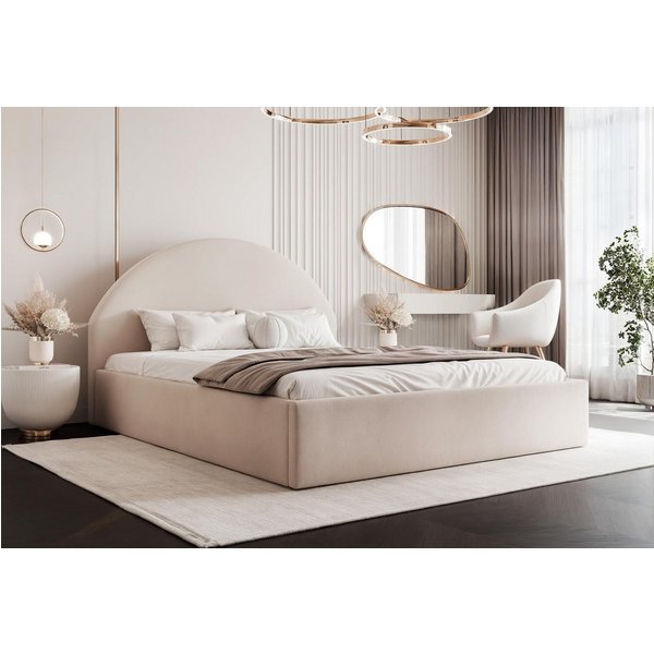 Compleo Polsterbett Designer Polterbett CLARA, mit Stauraum, Glamour-Bett, Elegant, Bett mit halbrückigem Kopfteil, Elegant design