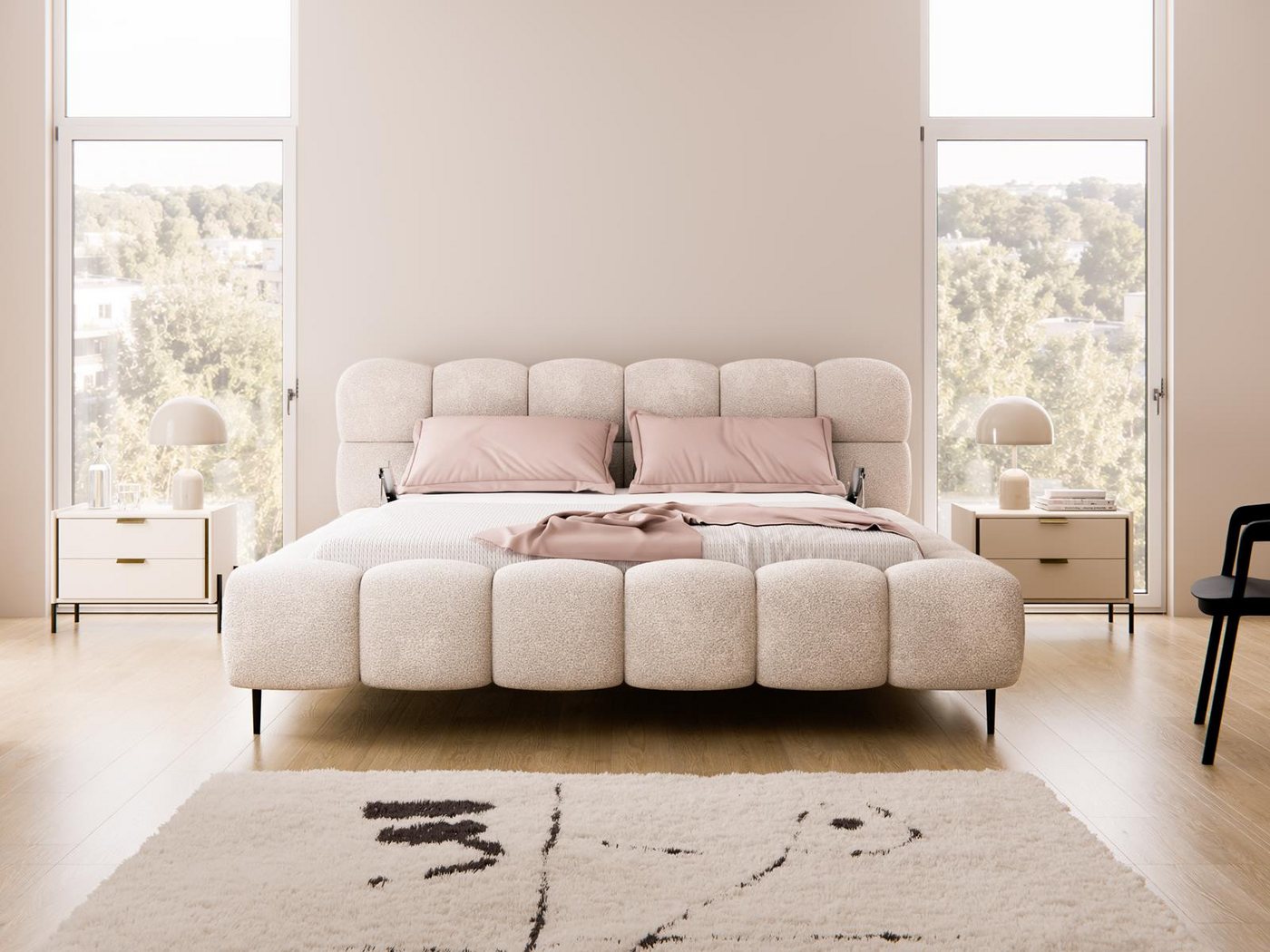 Compleo Polsterbett Doppelbett gepolstert mit Füßen, modernes Polsterbett BUBBLE, MADE IN EU – Bild 2 von 5
