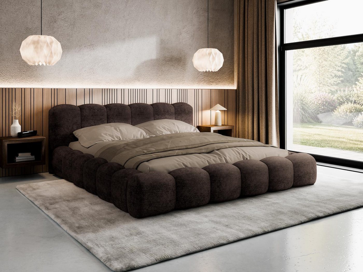 Compleo Polsterbett ERMS Bett bubble, Designerbett (Schlafzimmer Bett modern), (Chenille-Stoff), Doppelbett gepolstert, Wolkenbett – Bild 3 von 5