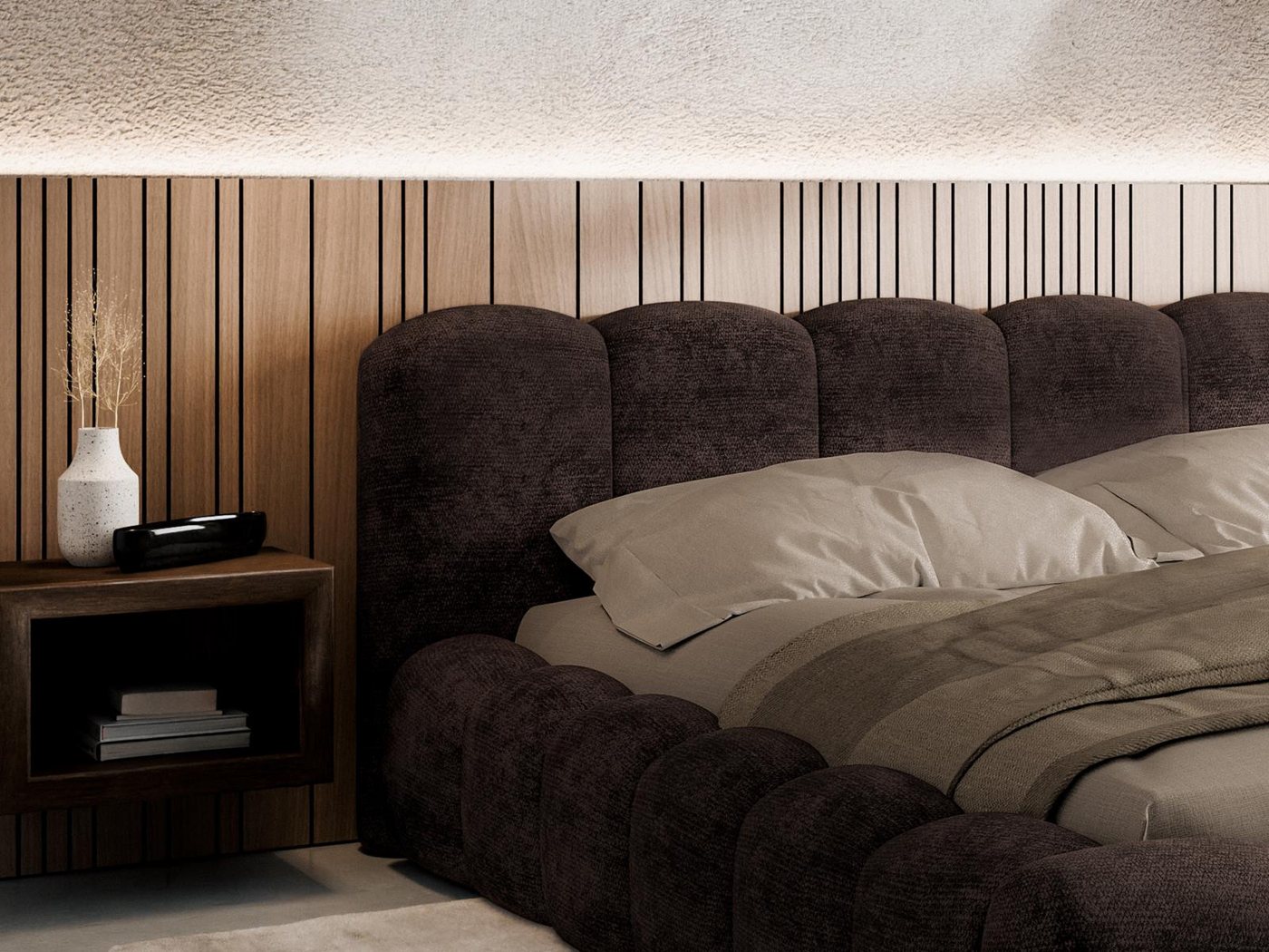 Compleo Polsterbett ERMS Bett bubble, Designerbett (Schlafzimmer Bett modern), (Chenille-Stoff), Doppelbett gepolstert, Wolkenbett – Bild 4 von 5