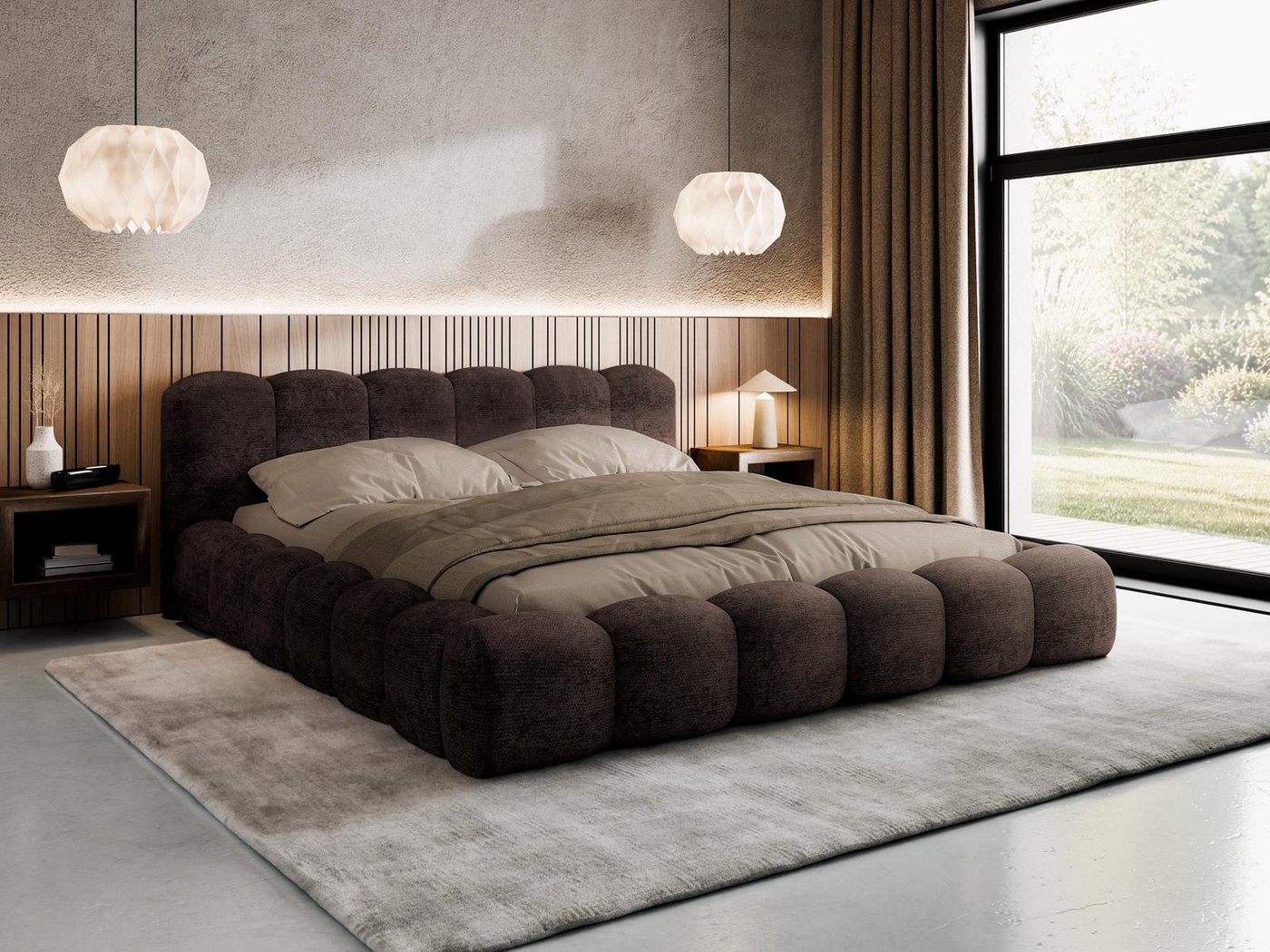 Compleo Polsterbett ERMS Bett bubble, Designerbett (Schlafzimmer Bett modern), (Chenille-Stoff), Doppelbett gepolstert, Wolkenbett – Bild 3 von 5